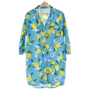 Printfresh Athropologie Lemon Zest Blue Yellow Button Up Sleep Shirt Womens S